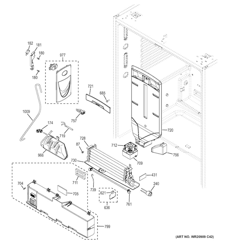 Fresh Food Section Diagram and Parts List for PWE23KSDDSS  General Electric Refrigerator