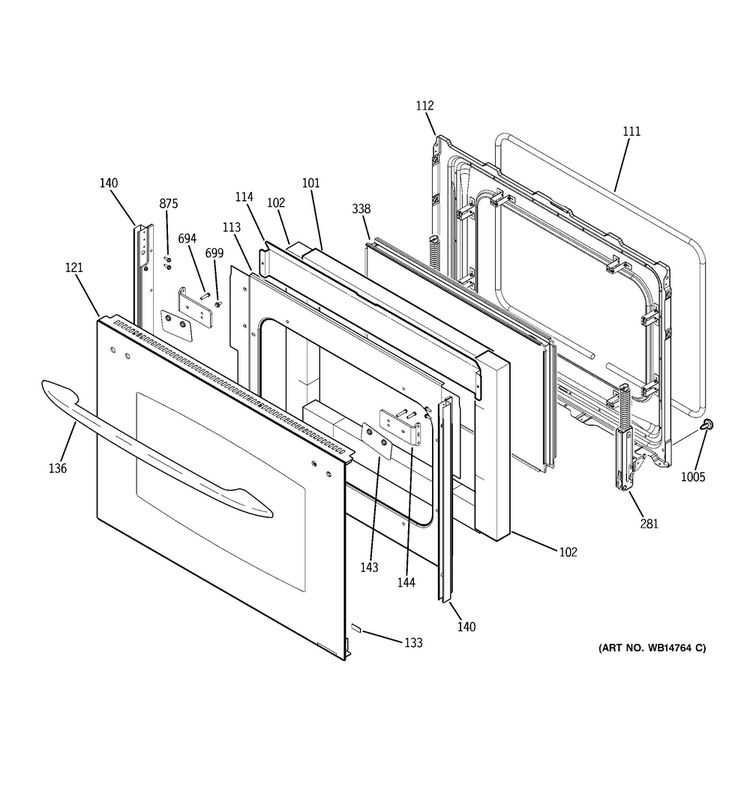 Lower Door Diagram and Parts List for PCB975DP1WW  General Electric Range