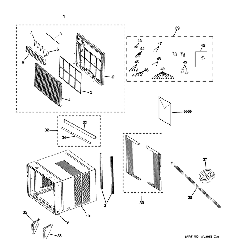 Grille & Chassis Parts Diagram and Parts List for AEW18DSQ1  General Electric Air Conditioner