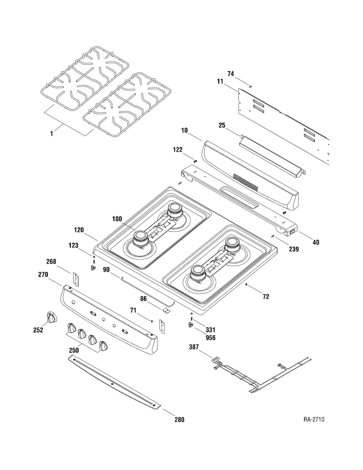 CONTROLS & COOKTOP Diagram and Parts List for MGAS724EL1WW  General Electric Range