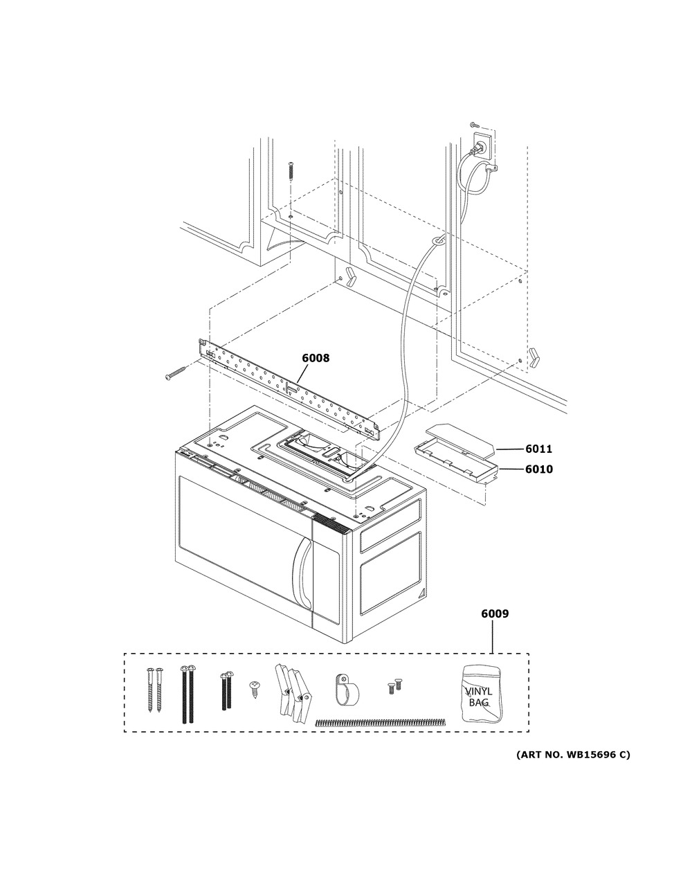 Installation Parts Diagram and Parts List for RVM5160DH8BB  General Electric Microwave