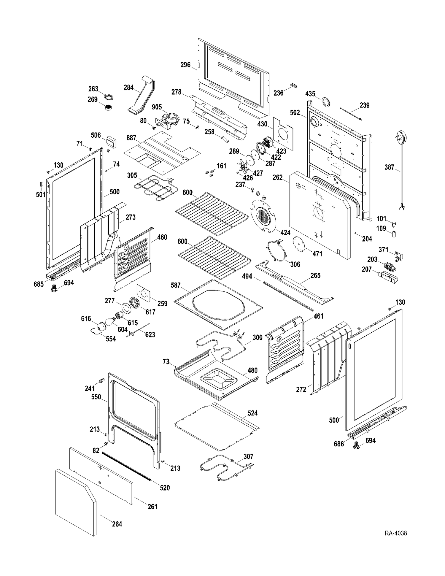 BODY PARTS Diagram and Parts List for JCBP84DP1WW  General Electric Range