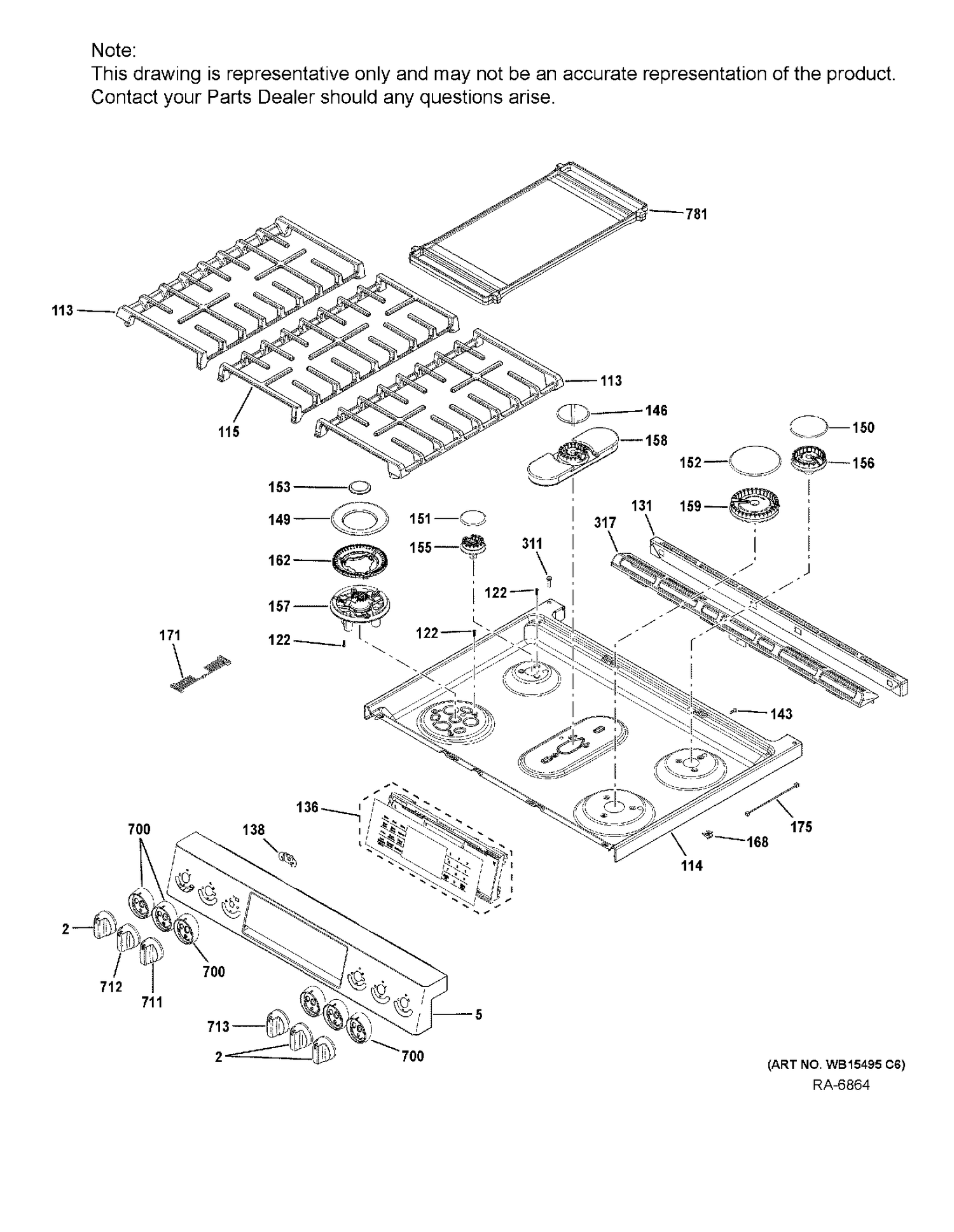 CONTROL PANEL & COOKTOP Diagram and Parts List for PCGS960SEL1SS  General Electric Range