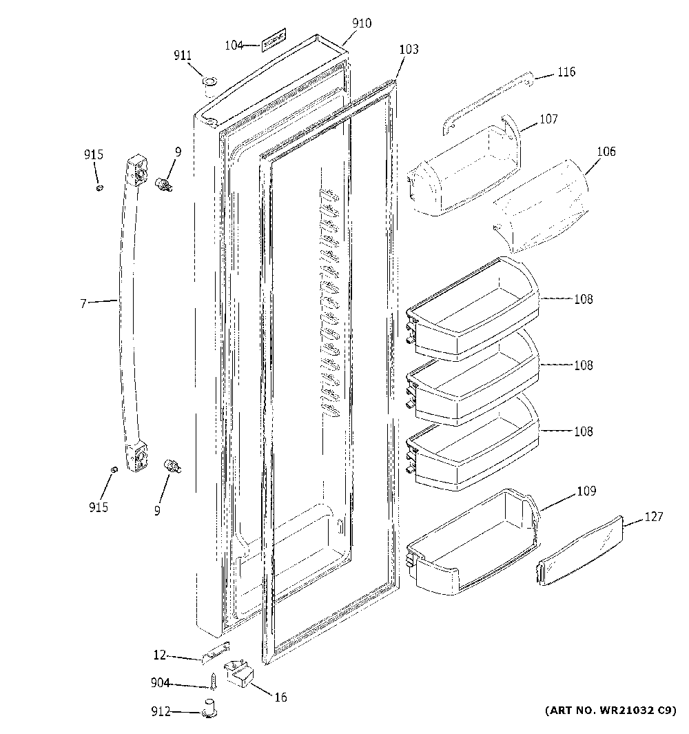 Fresh food door Diagram and Parts List for XSS23GGKRCWW  General Electric Refrigerator