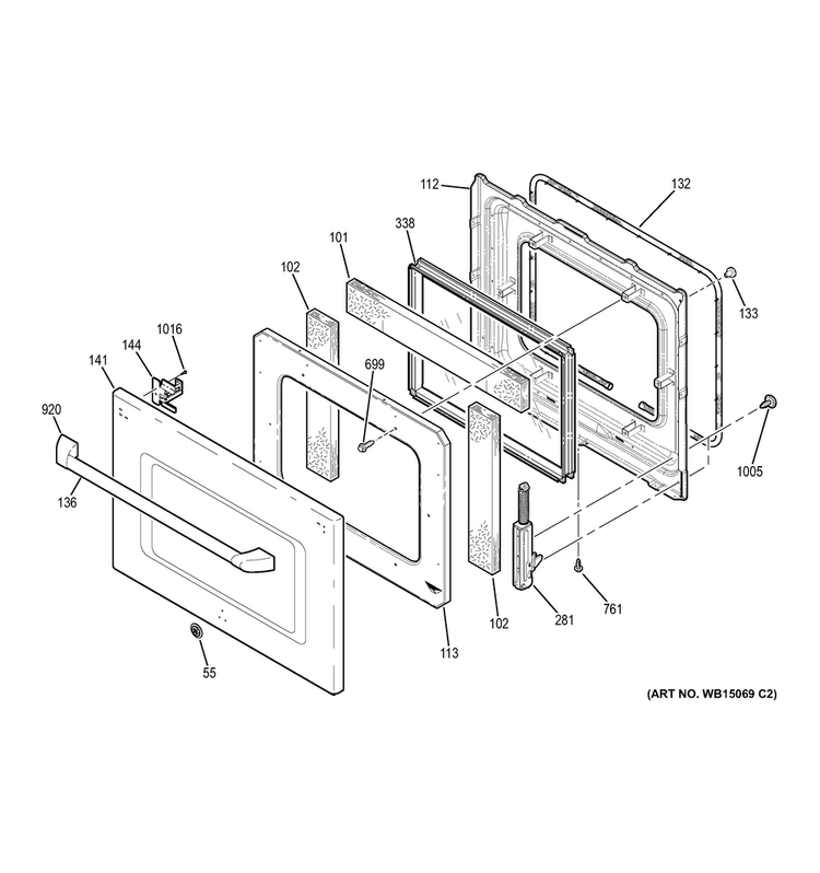 Upper Door Diagram and Parts List for CT959ST2SS  General Electric Wall Oven