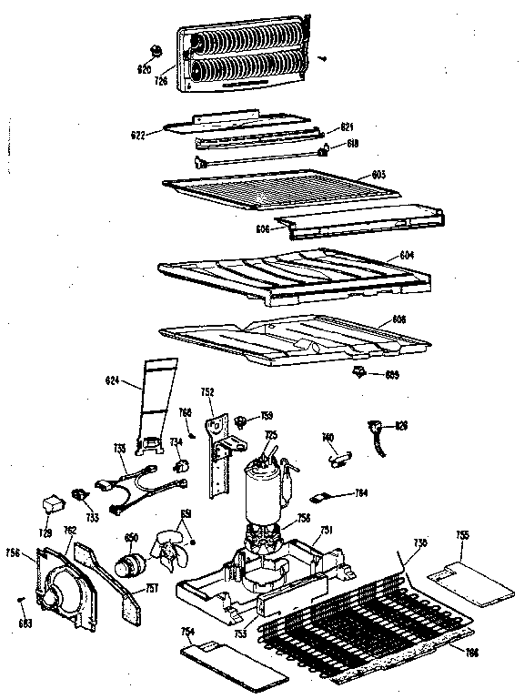 Unit Parts Diagram and Parts List for TBX25RKB  General Electric Refrigerator