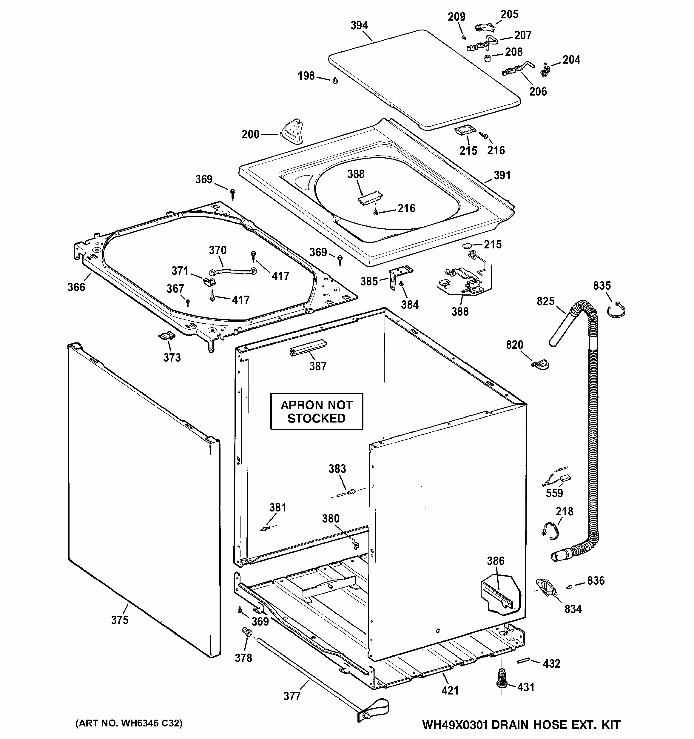 Cabinet, Cover & Front Panel Diagram and Parts List for GBAN2800F0WW  General Electric Washer