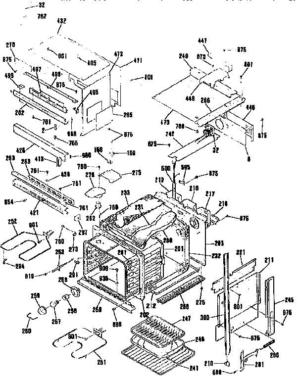 Oven Main Body Diagram and Parts List for JKP65WP1  General Electric Microwave Oven Combo