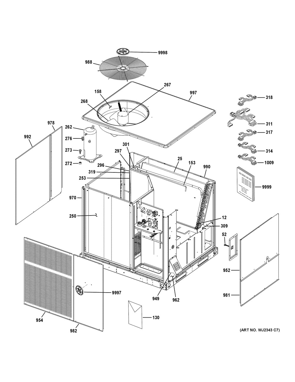 Body Parts Diagram and Parts List for NP16G36V09004  General Electric Air Conditioner