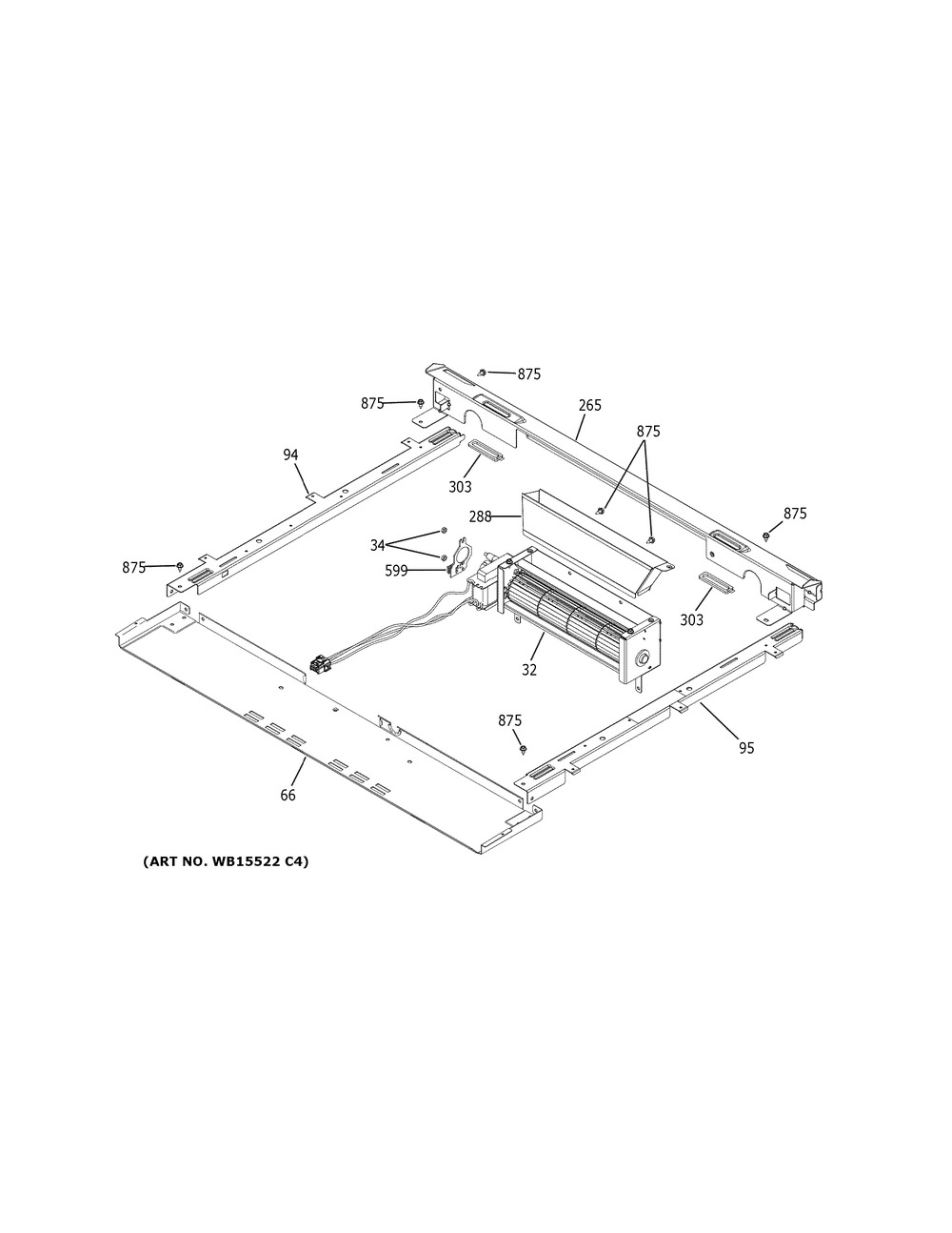 Cooling Fan Diagram and Parts List for CES750M2N2S5  General Electric Range