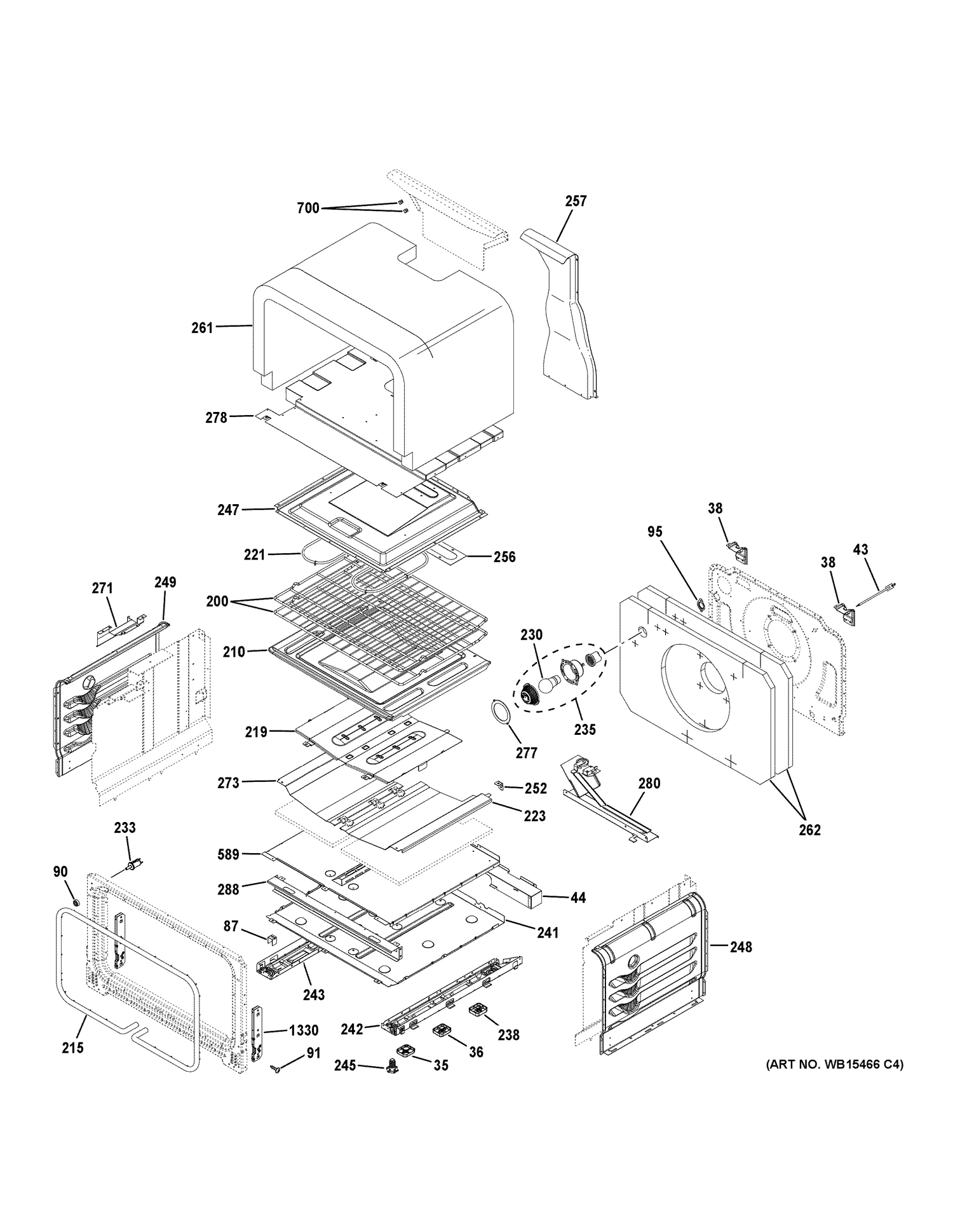 LOWER OVEN Diagram and Parts List for PGB960BEJ1TS  General Electric Range