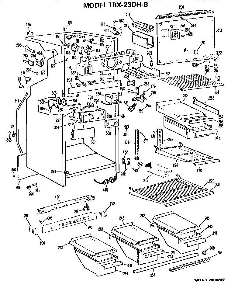 Cabinet Parts Diagram and Parts List for TBX23DHB  General Electric Refrigerator