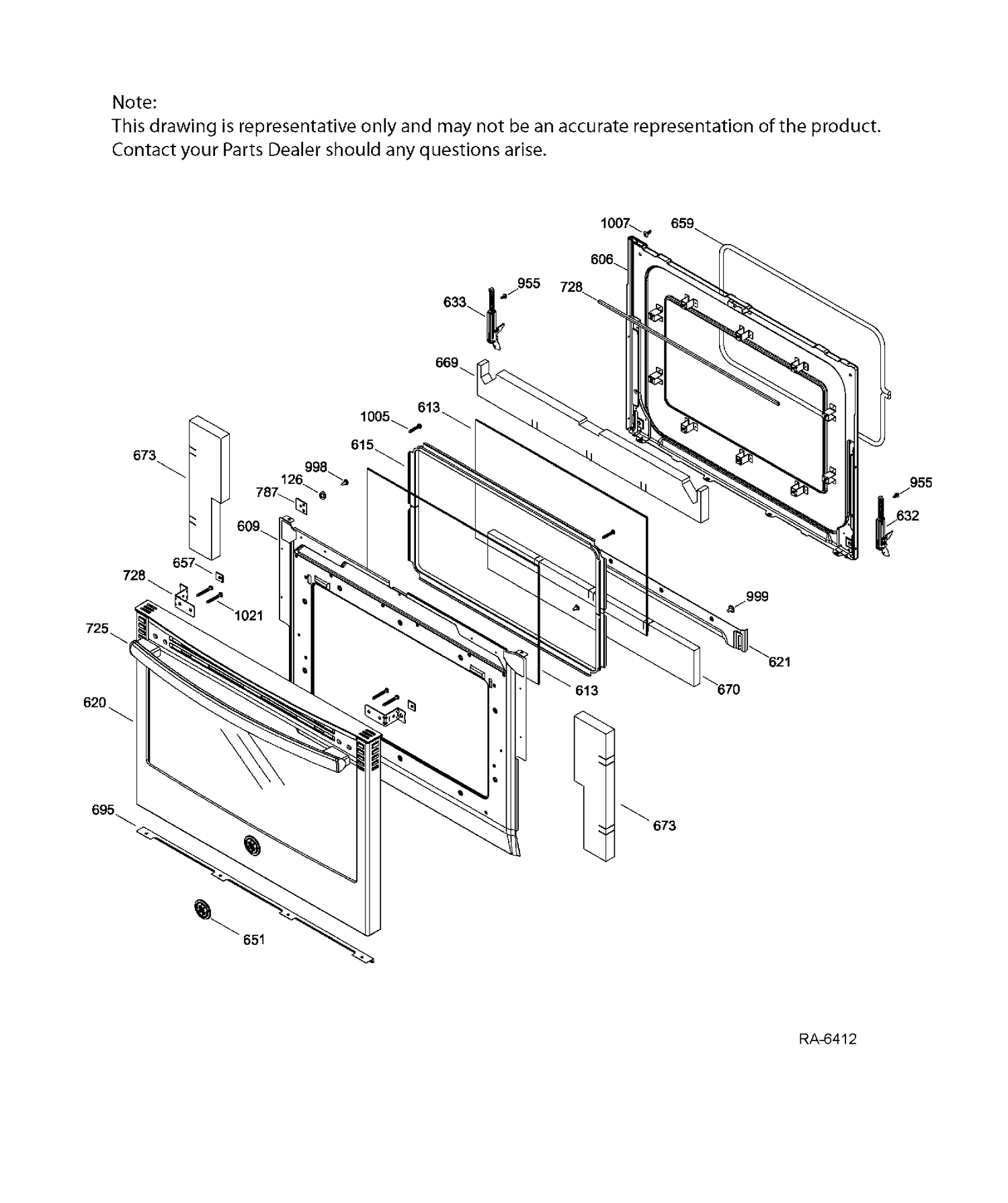 DOOR PARTS Diagram and Parts List for PCS940DF2BB  General Electric Range