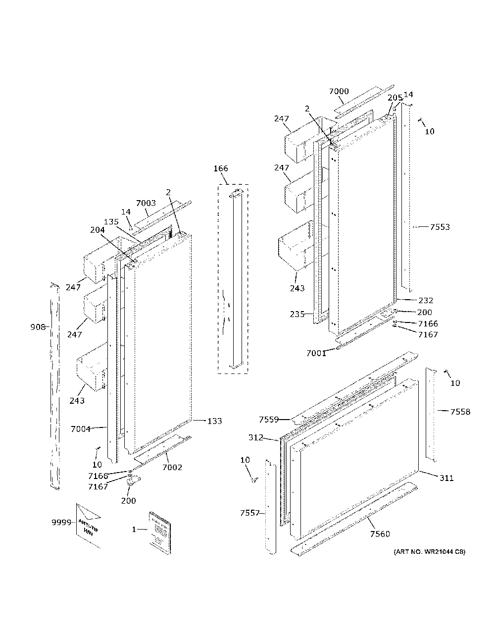 Doors Diagram and Parts List for ZIP360NNH  General Electric Refrigerator