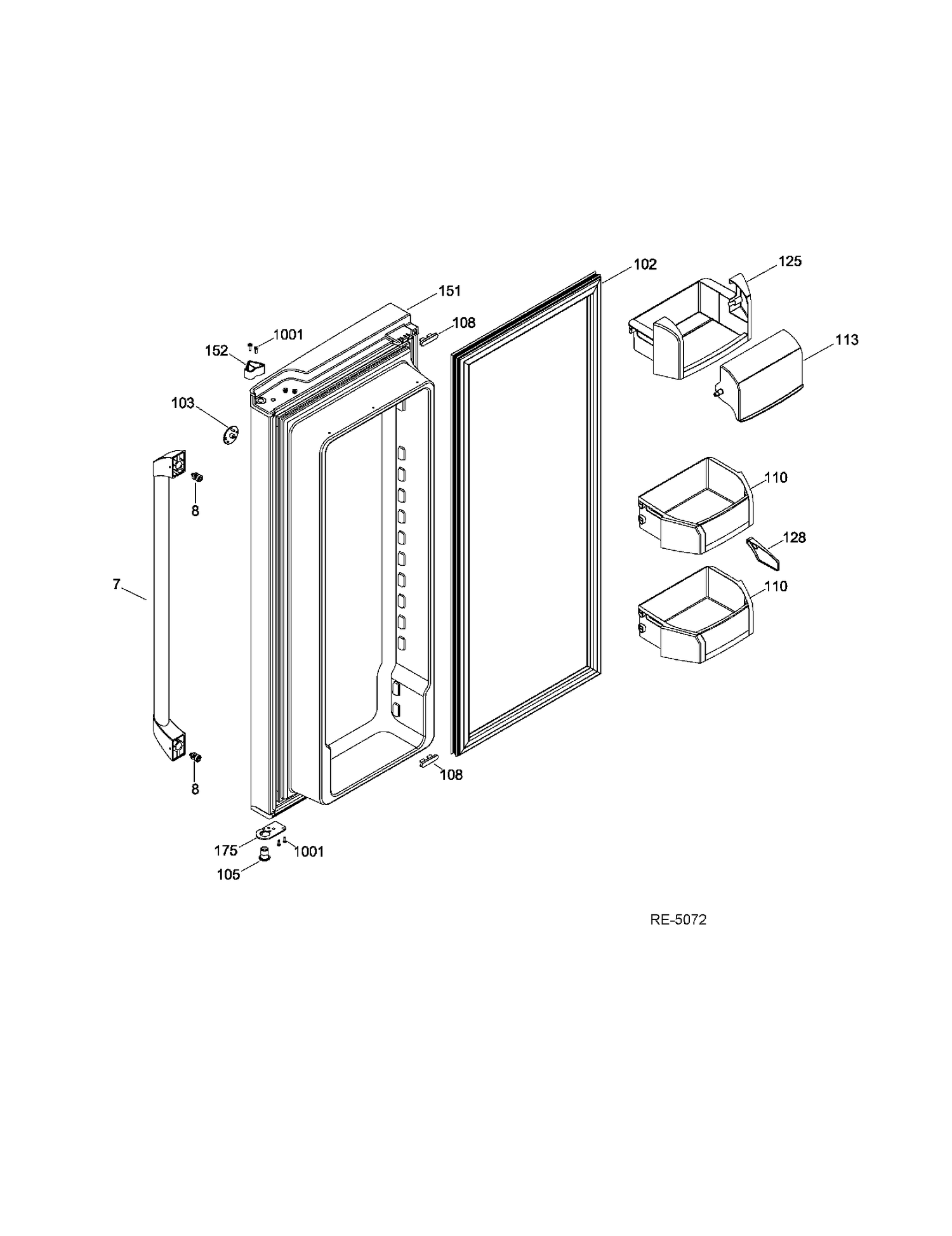 FF DOOR RIGHT Diagram and Parts List for CFRS2MIDASS  General Electric Refrigerator