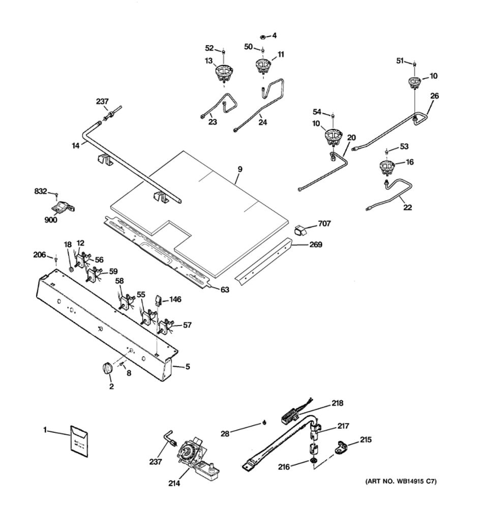Gas And Burner Parts Diagram and Parts List for JGBS80DEM4WW  General Electric Range