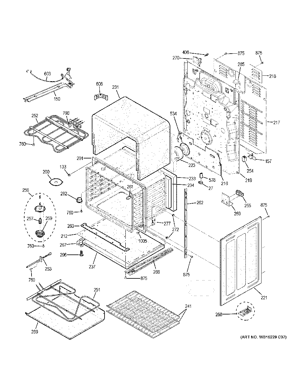 Lower oven Diagram and Parts List for PB960SJ9SS  General Electric Range