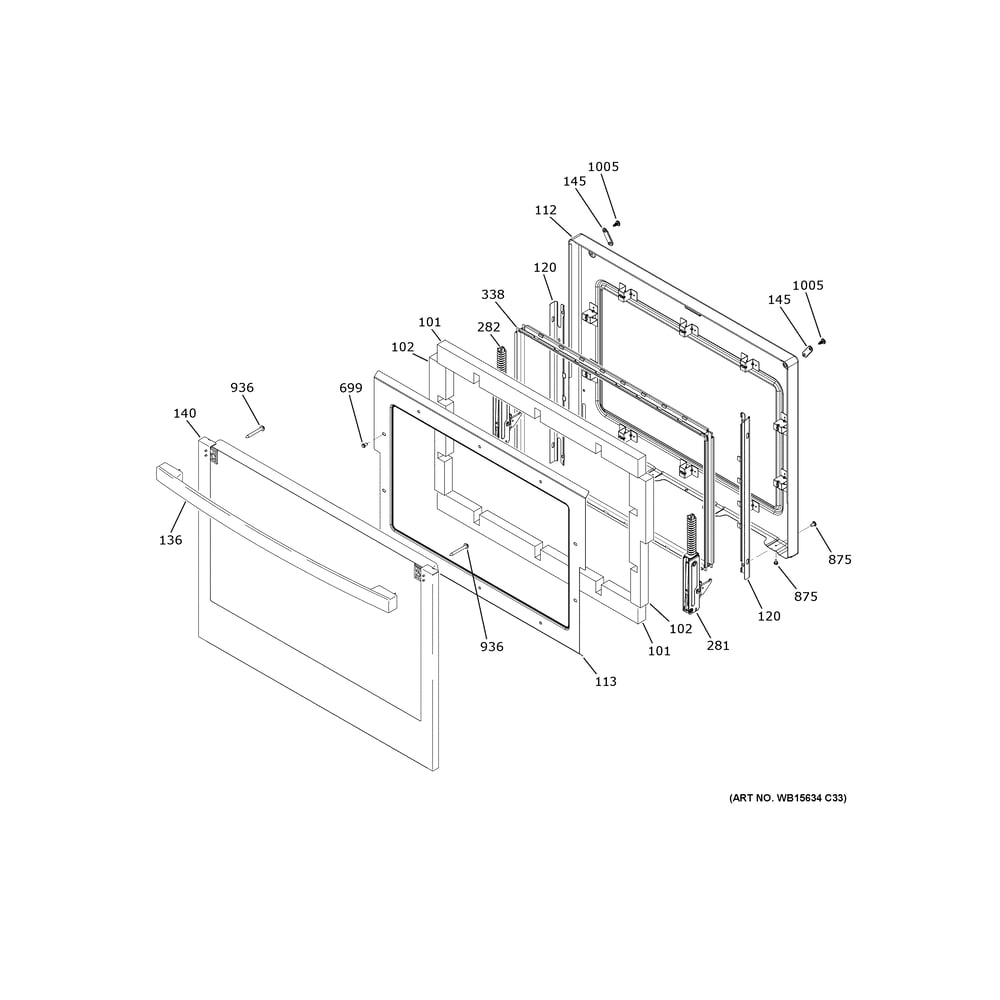 Upper Door Diagram and Parts List for JKD5000DV2BB  General Electric Wall Oven