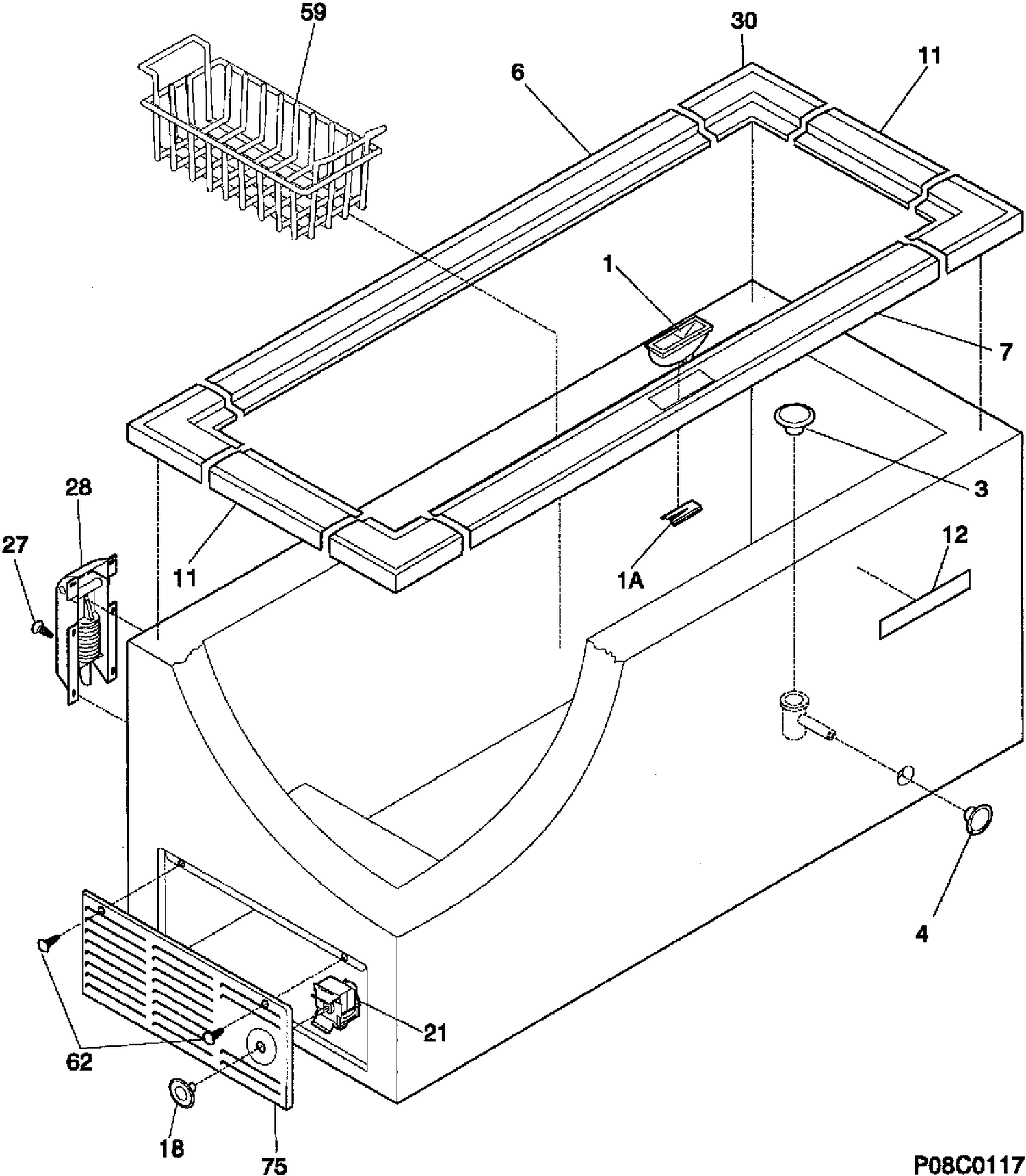 CABINET Diagram and Parts List for 81870  General Electric Freezer