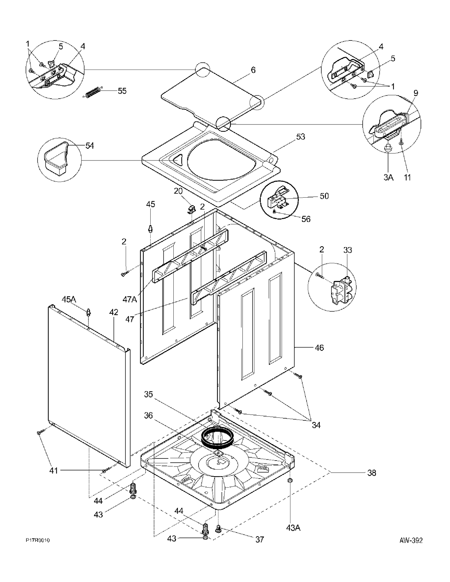 CABINET Diagram and Parts List for MEX731CAS0  General Electric Washer