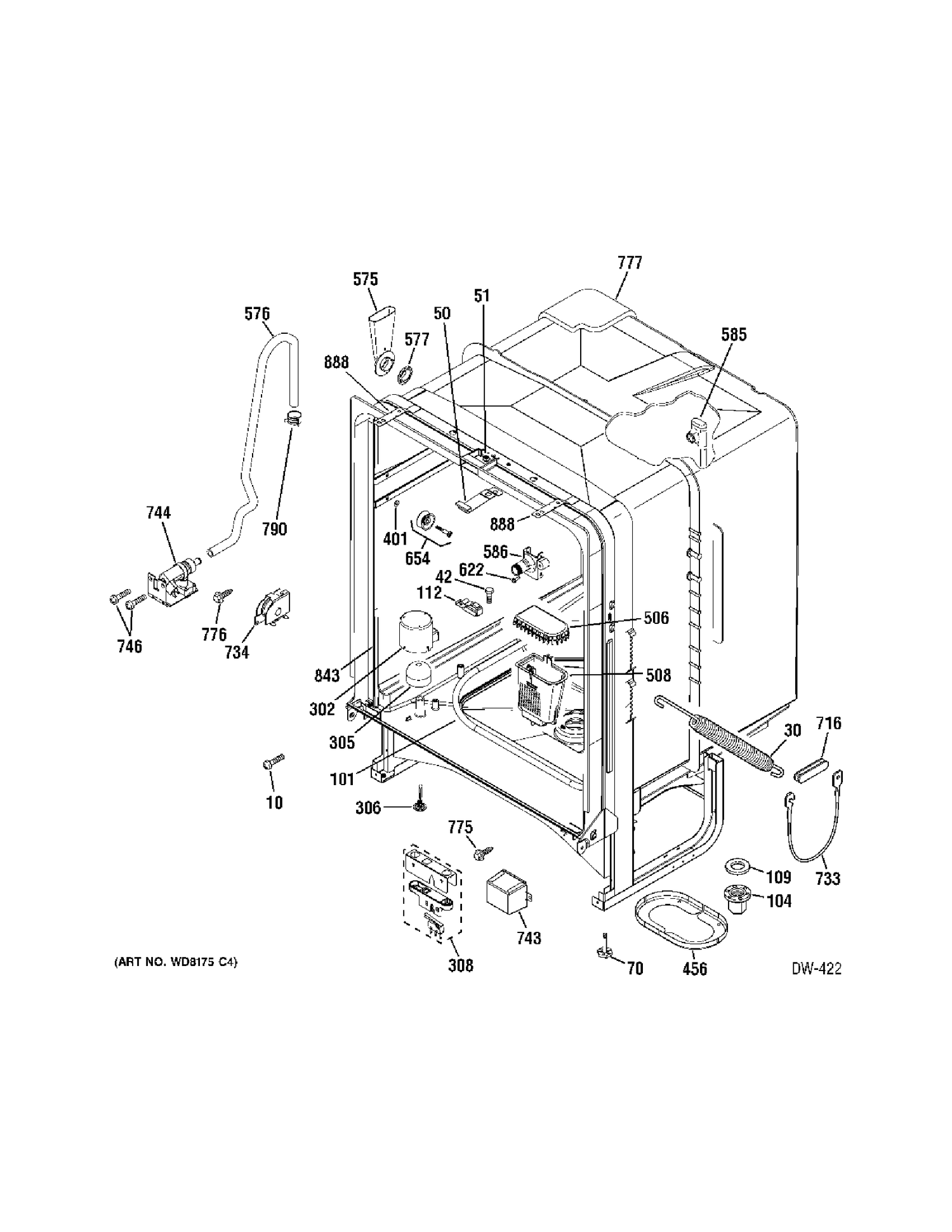 BODY PARTS Diagram and Parts List for MLD4007L15WW  General Electric Dishwasher