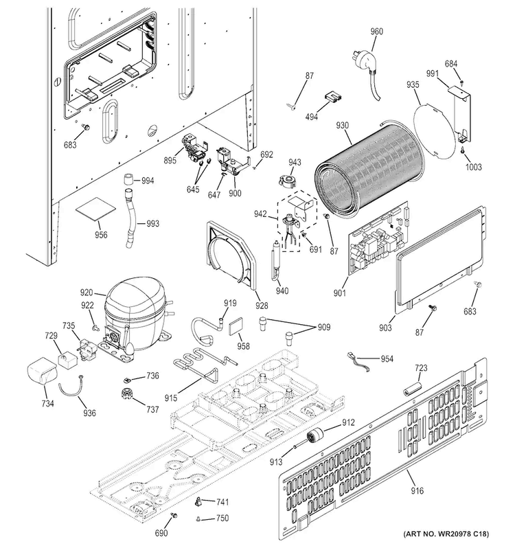 Machine Compartment Diagram and Parts List for DFE28JSHBSS  General Electric Refrigerator