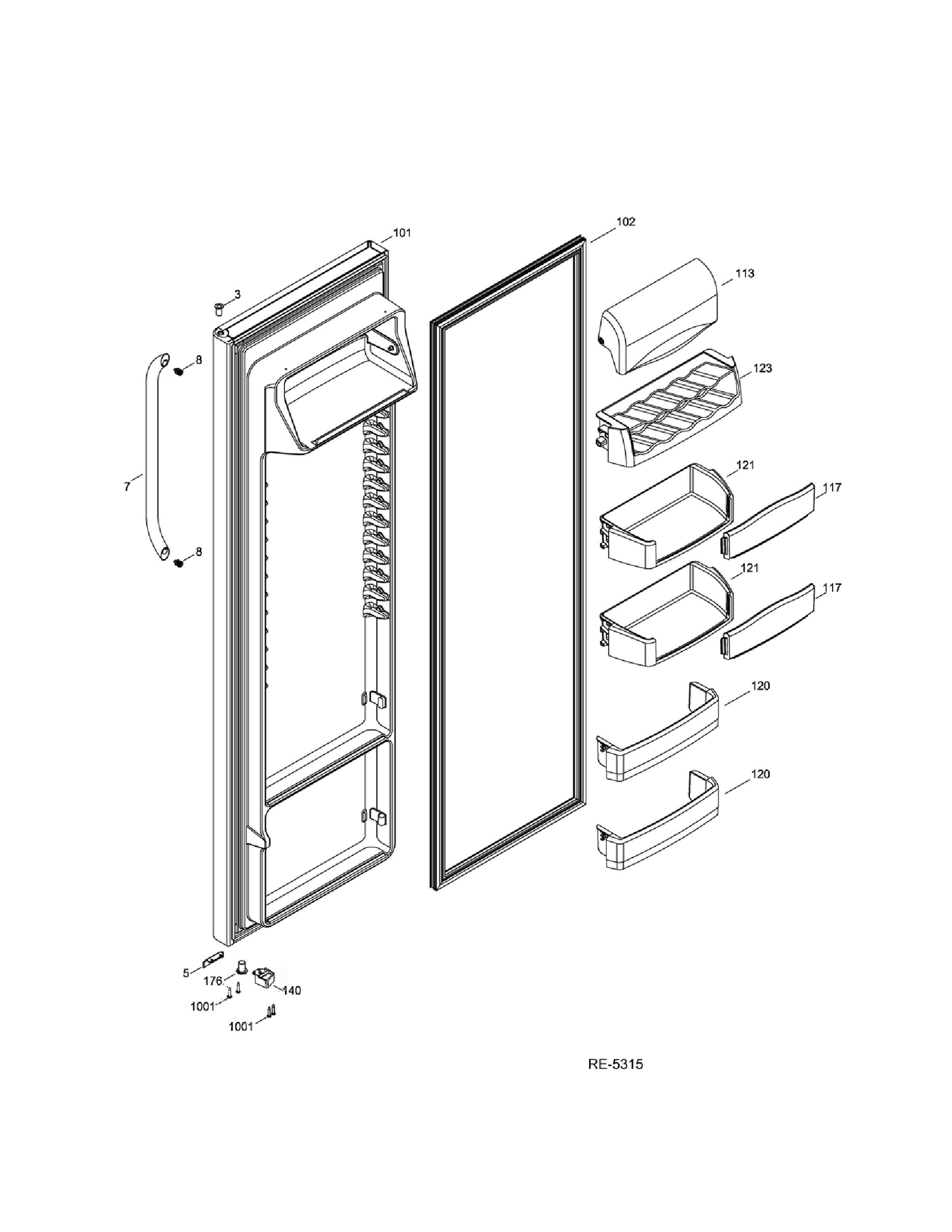 FF DOOR Diagram and Parts List for DSRS5KGXIFGS  General Electric Refrigerator