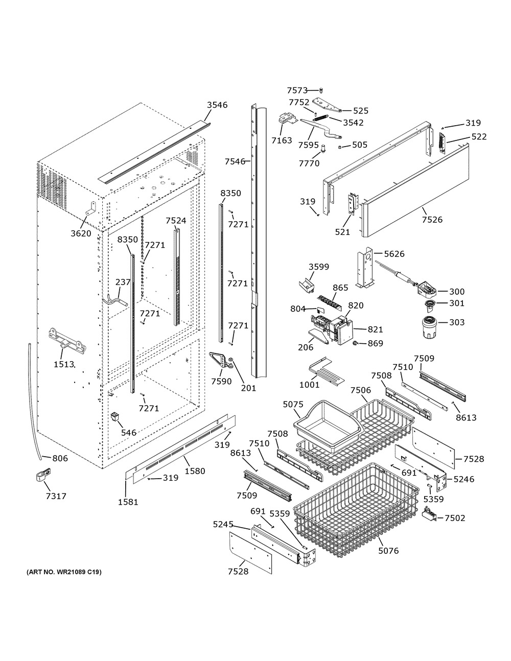 Cabinet (2) Diagram and Parts List for ZICS360NVHRH  General Electric Refrigerator