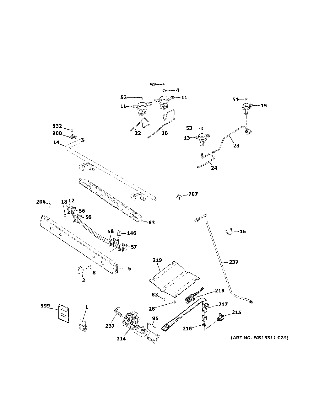 Gas & burner parts Diagram and Parts List for JGBS60DEK5BB  General Electric Range