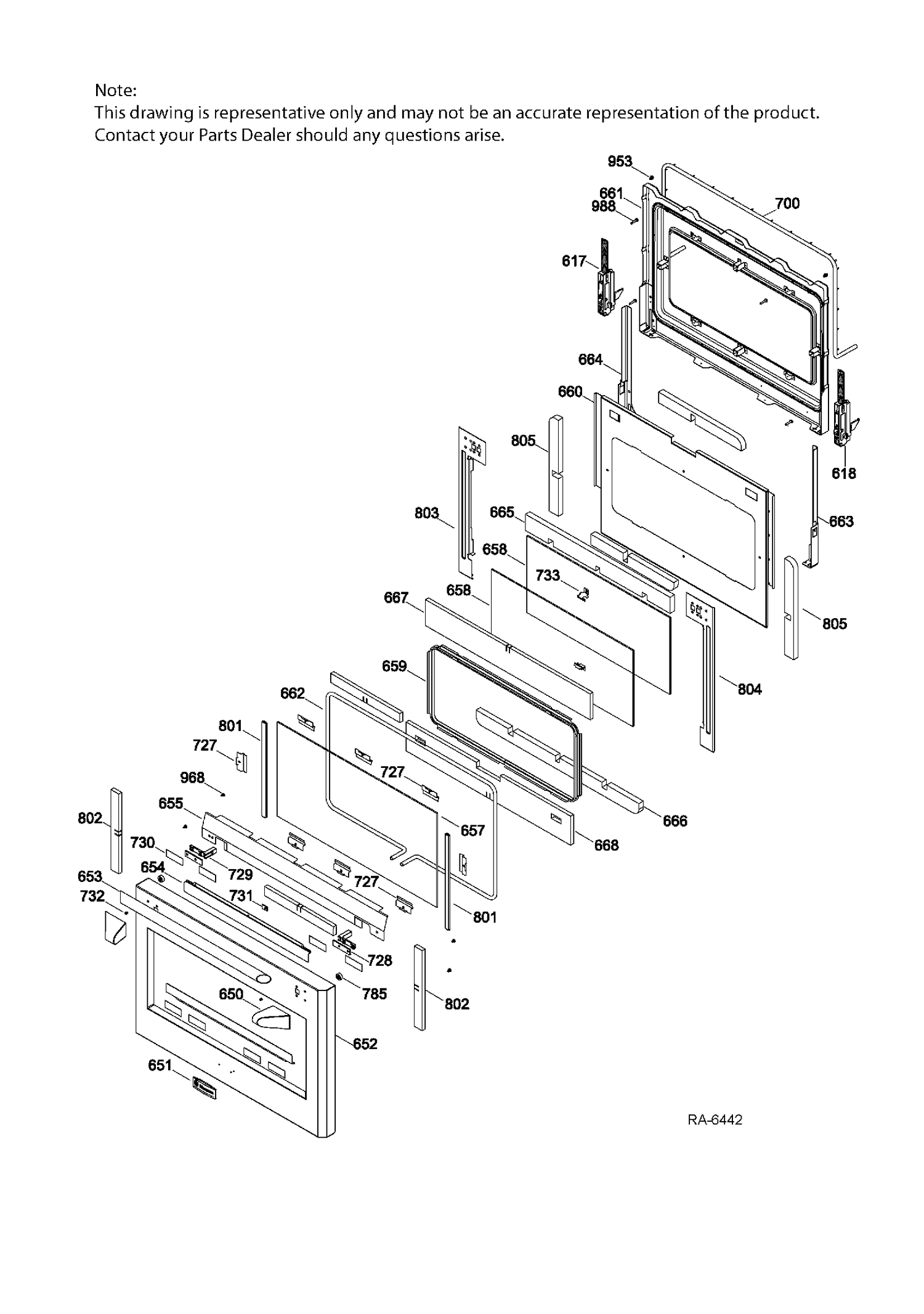 LARGE DOOR ASSEMBLY Diagram and Parts List for ZDP484NGP7SS  General Electric Range