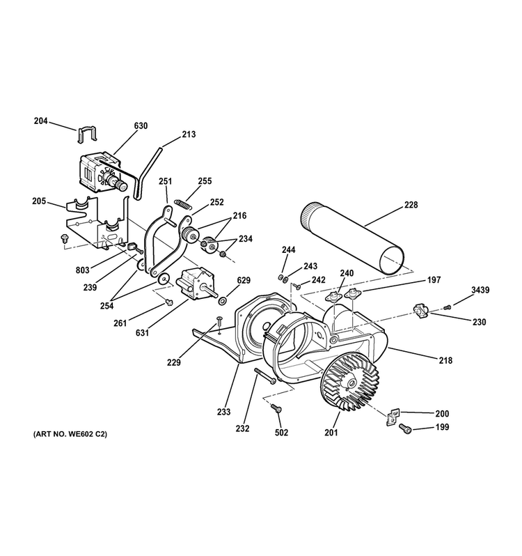 Blower & Motor Diagram and Parts List for PFDS450EL2WW  General Electric Dryer