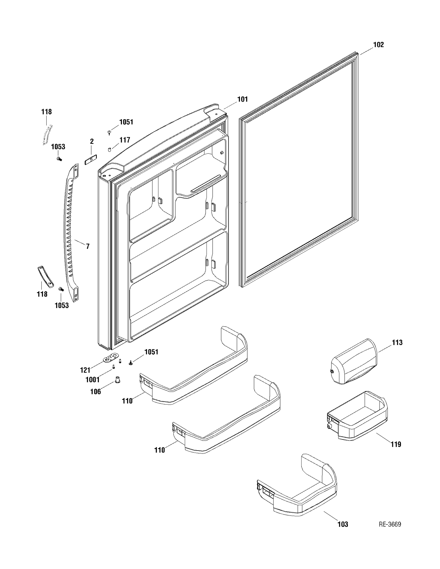 FF DOOR Diagram and Parts List for MBRC0FAYARWW  General Electric Refrigerator