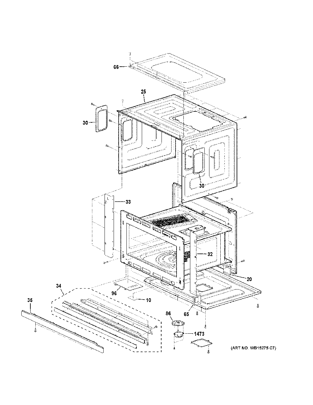 Oven cavity parts Diagram and Parts List for PSB9120SF6SS  General Electric Microwave