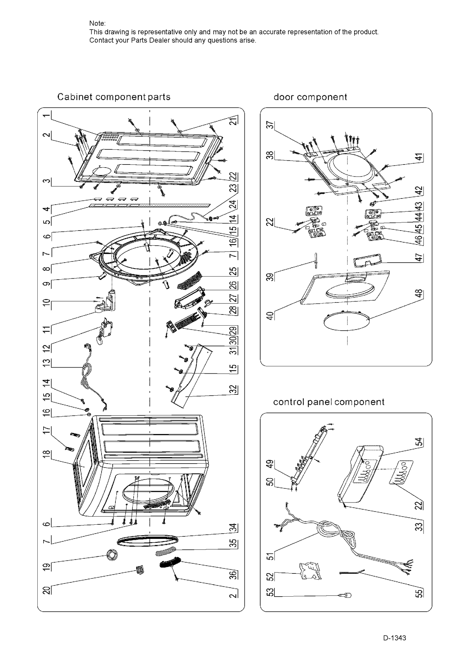 CABINET, DOOR & CONTROL PANEL Diagram and Parts List for HLP141E  General Electric Dryer