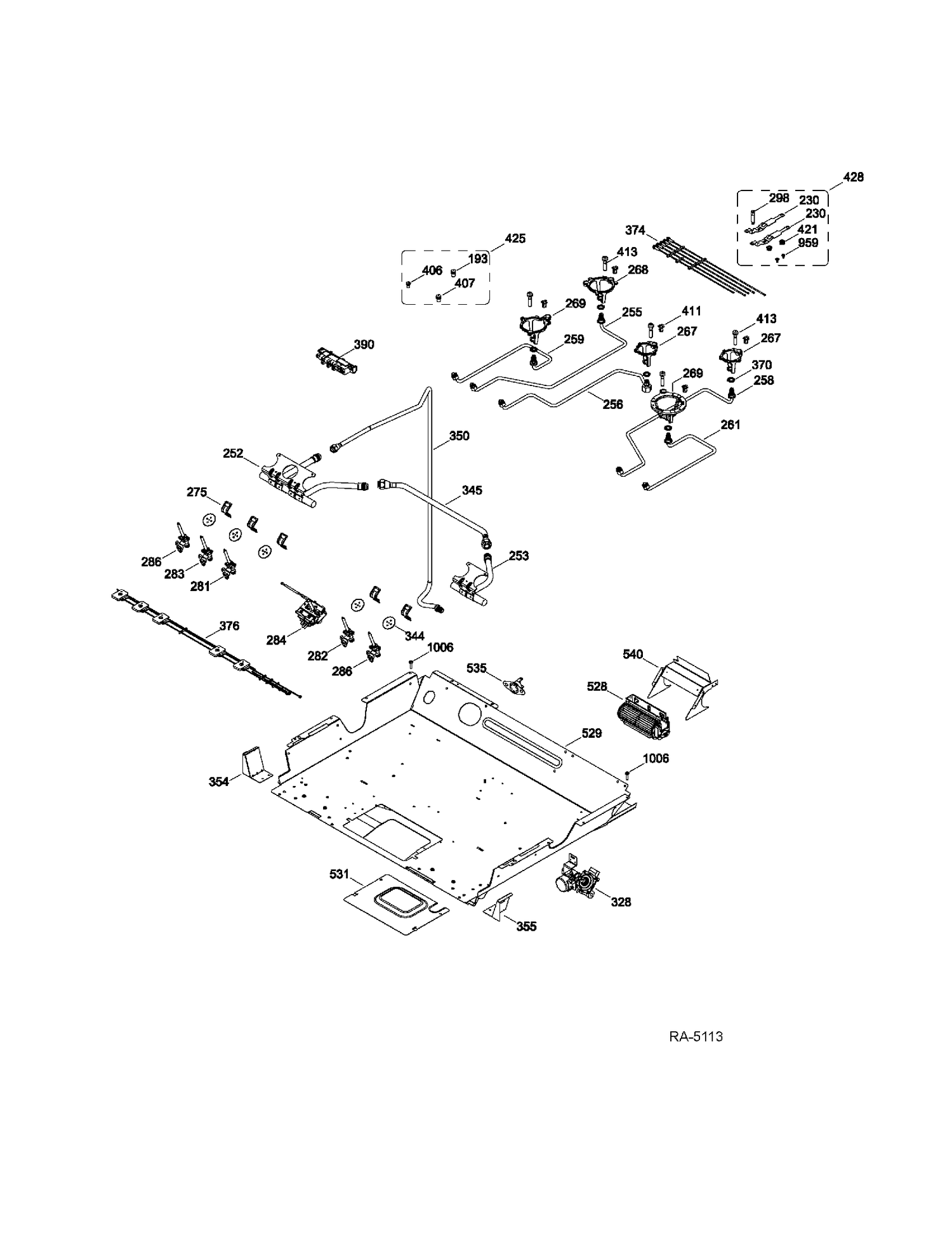 GAS & BURNER PARTS Diagram and Parts List for P2S975SER3SS  General Electric Range