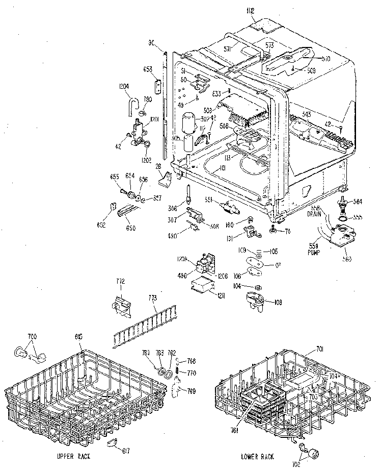 Tub Assembly Diagram and Parts List for GSD1000L01  General Electric Dishwasher