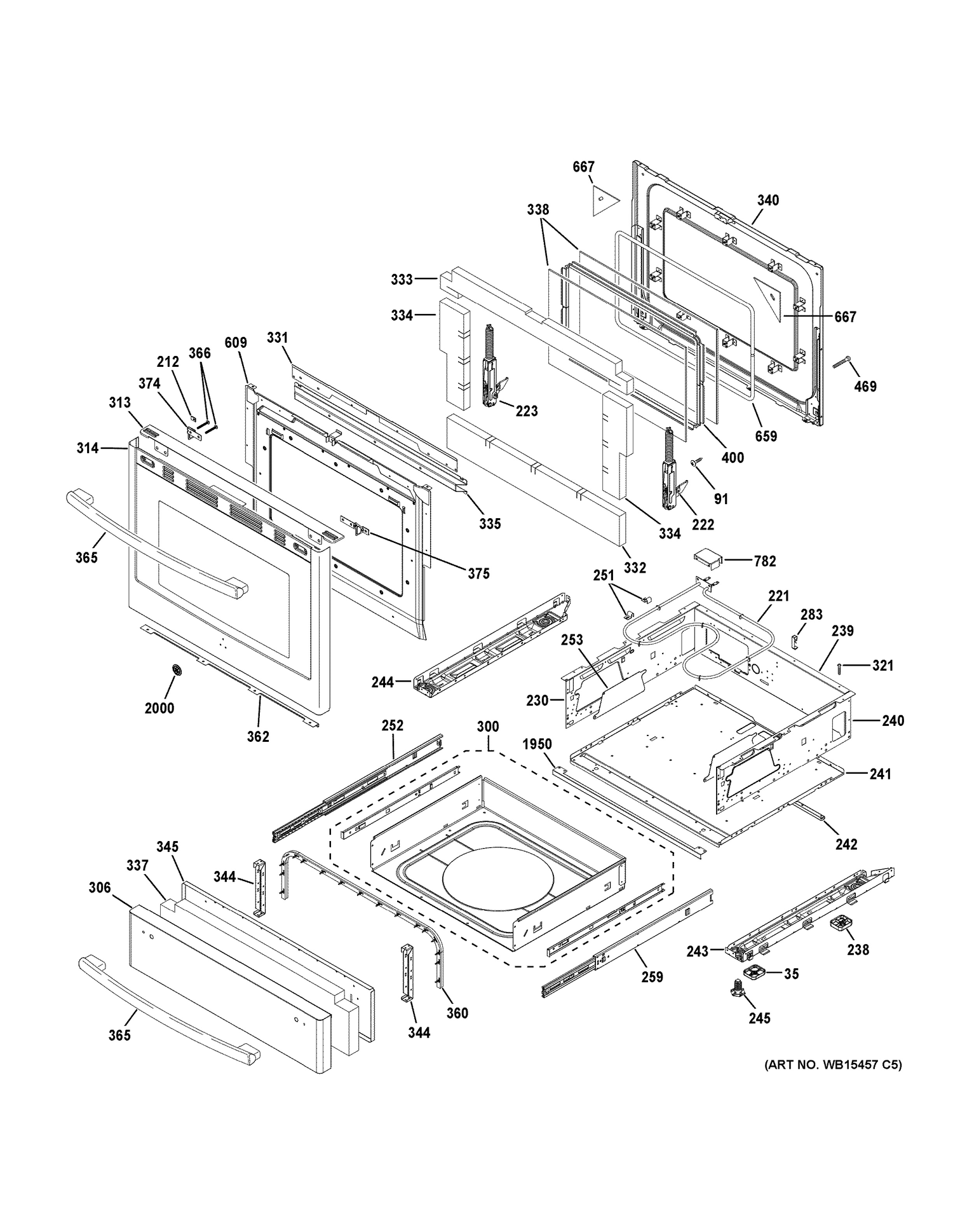 DOOR & DRAWER PARTS Diagram and Parts List for PGB940SEJ4SS  General Electric Range