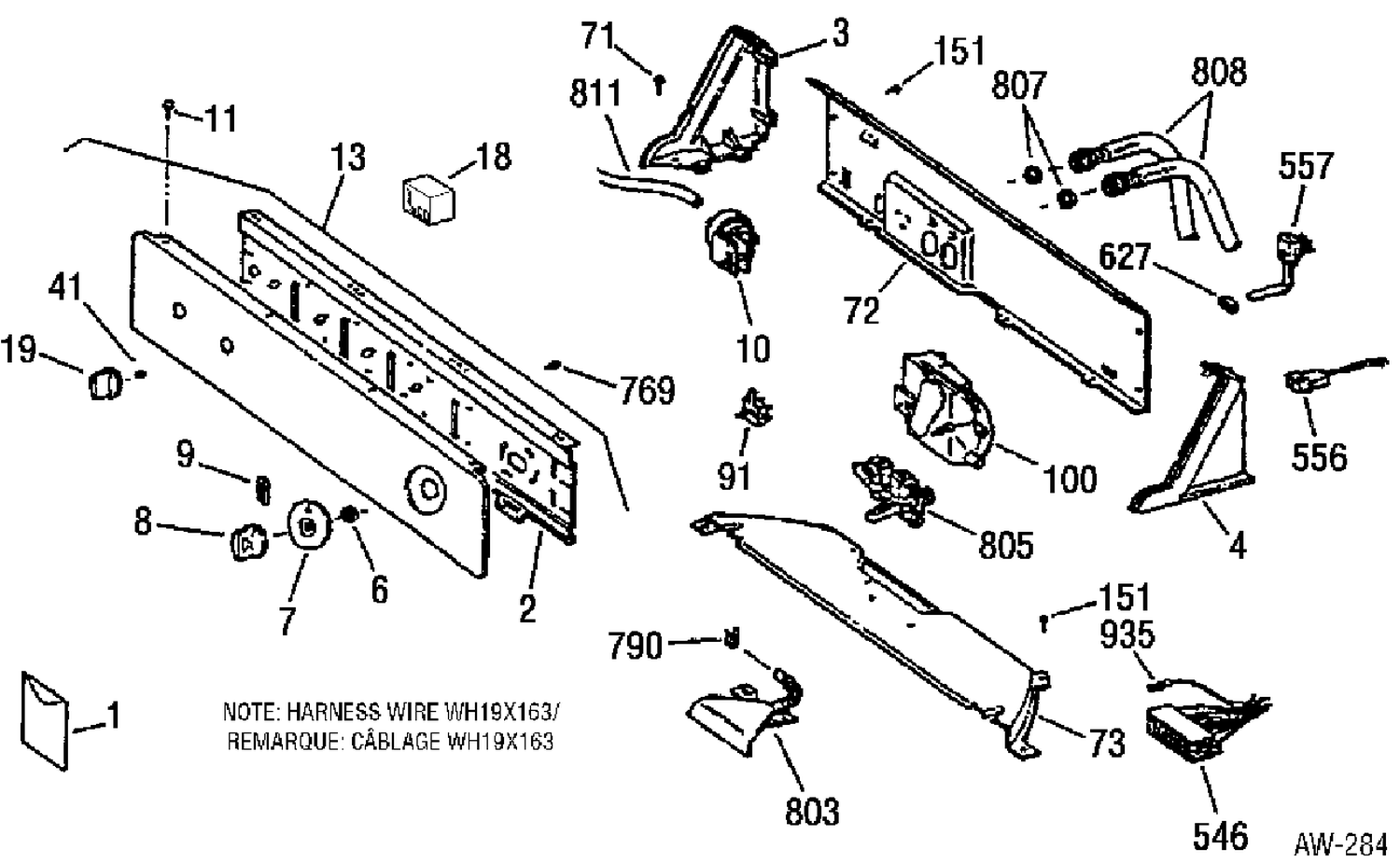 CONTROL PANEL Diagram and Parts List for WJSR1070A0WW  General Electric Washer