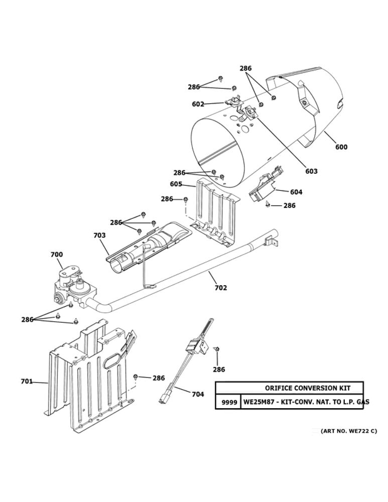 Gas Valve And Burner Assembly Diagram and Parts List for GFD55GSPN0DG  General Electric Dryer