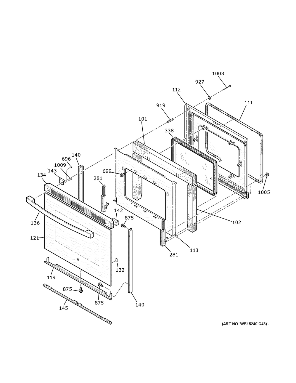 Door Diagram and Parts List for JBS60DKCWW  General Electric Range