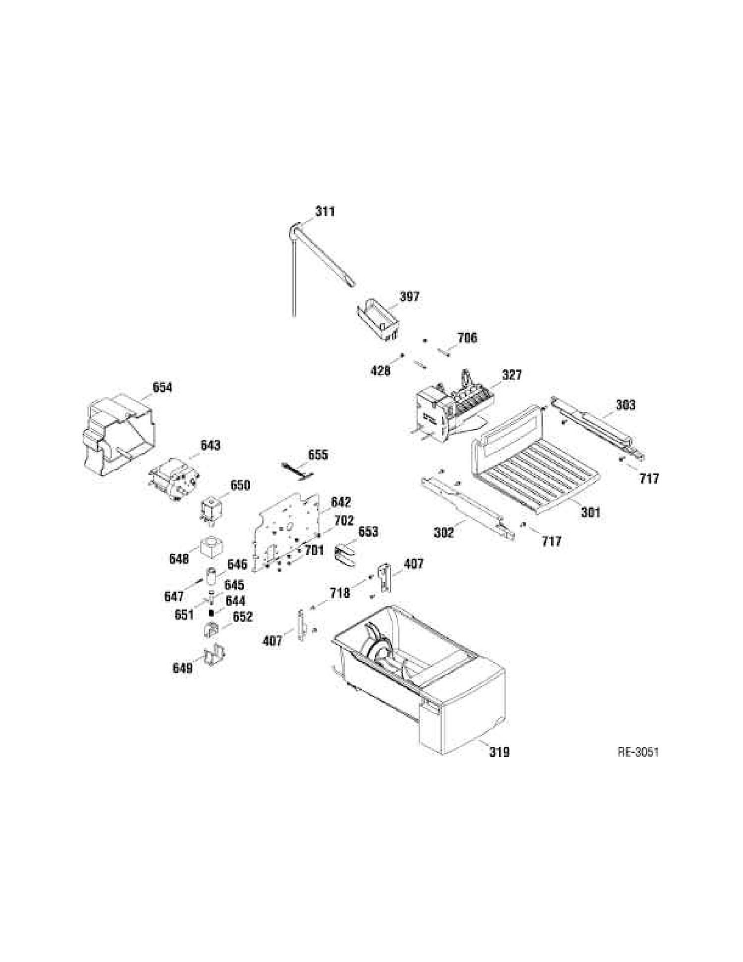 ICE MAKER & DISPENSER Diagram and Parts List for GLM23REWAGB  General Electric Refrigerator
