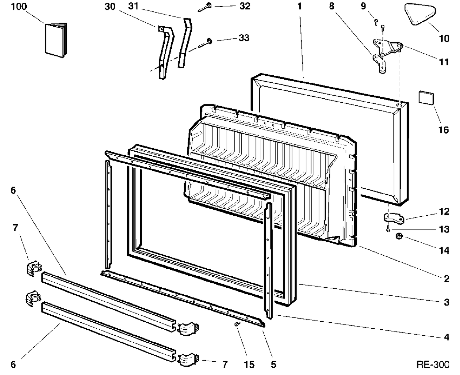 FREEZER DOOR Diagram and Parts List for YRF1804R-1  General Electric Refrigerator