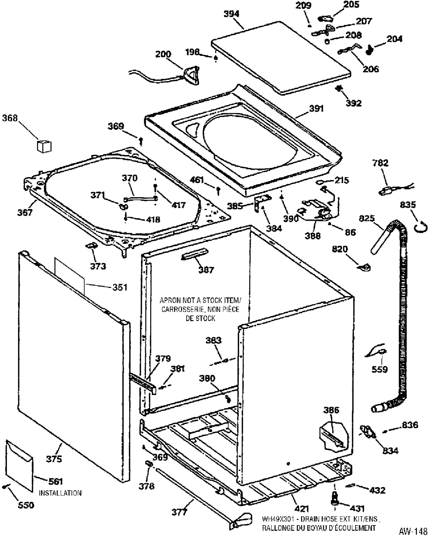 LOWER CABINET / TOP Diagram and Parts List for GNSR3100T9WW  General Electric Washer