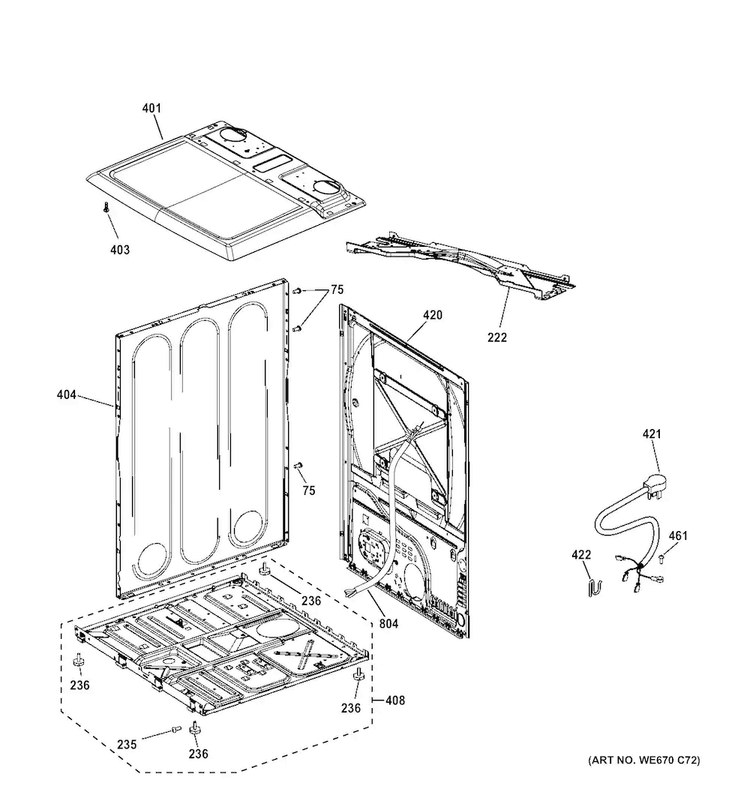 Cabinet & Top Panel Diagram and Parts List for HTX24GASK0WW  Hotpoint Dryer