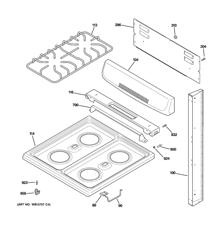 Control Panel & Cooktop Diagram and Parts List for RGA720EK7WH  Hotpoint Range