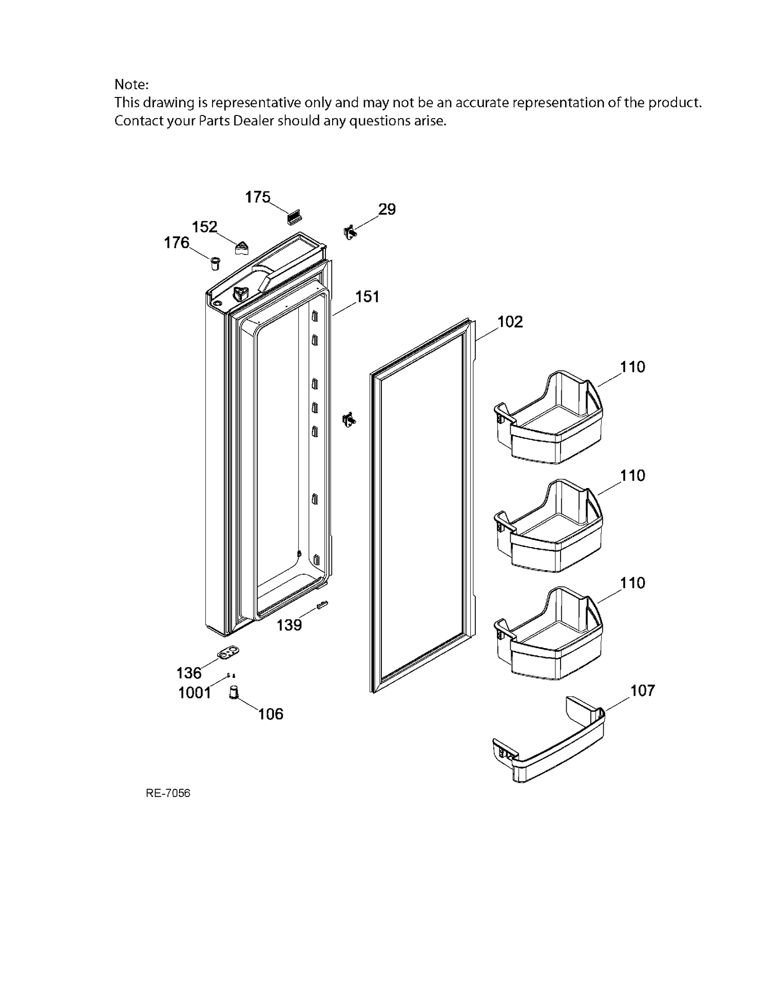 FRESH FOOD DOOR - RH Diagram and Parts List for PNE21KGKBKWW  General Electric Refrigerator