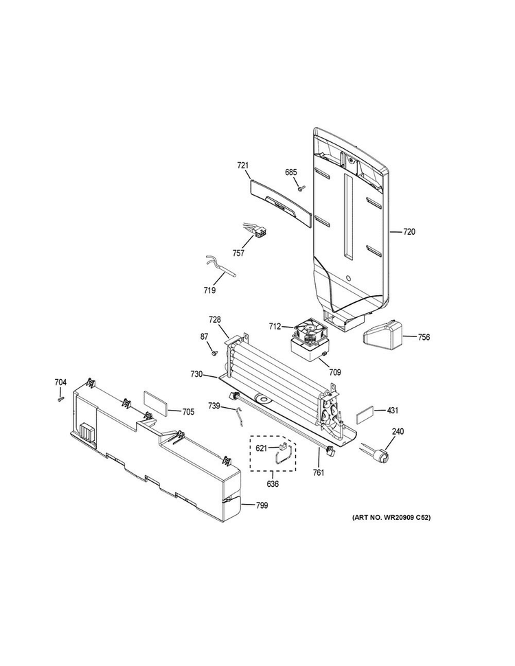 Fresh Food Section Diagram and Parts List for GFE28HMKDES  General Electric Refrigerator