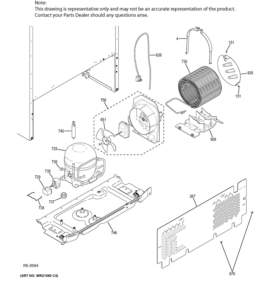Machine Compartment Diagram and Parts List for JCBS660SF2SS  General Electric Refrigerator