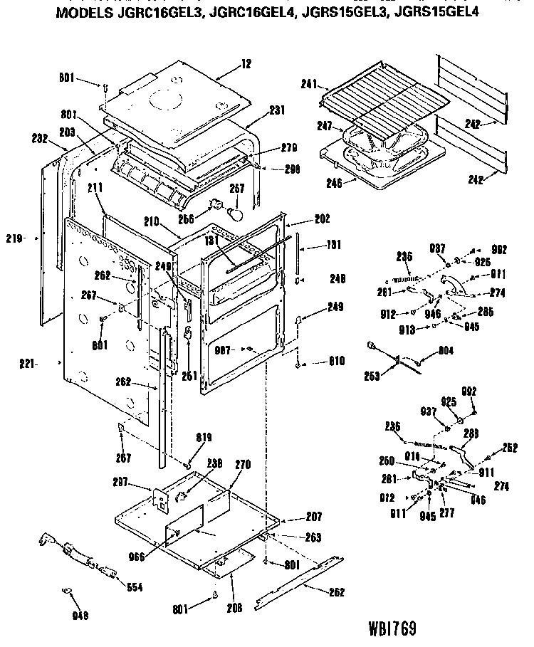 Oven Cabinet Diagram and Parts List for JGRS15GEL3  General Electric Range