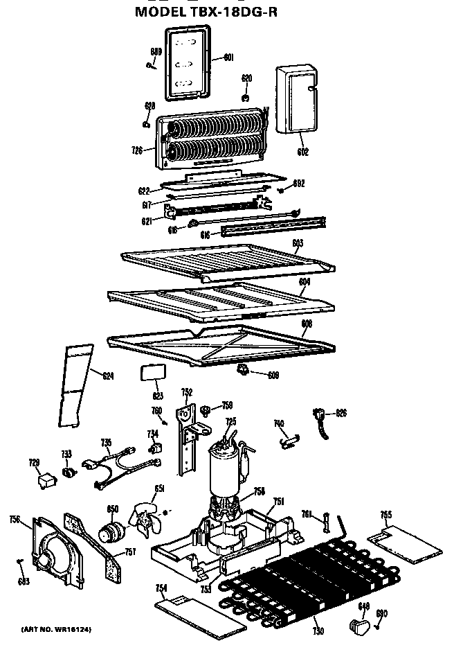 Unit Parts Diagram and Parts List for TBX18DGR  General Electric Refrigerator